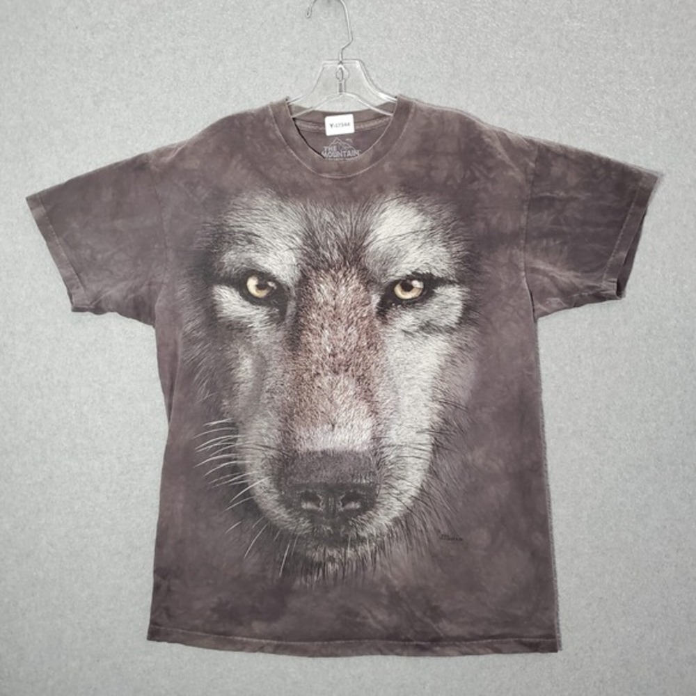 The Mountain Men Shirt Large Gray Wolf Stare Graphic Short Sleeve Crew Neck Tee